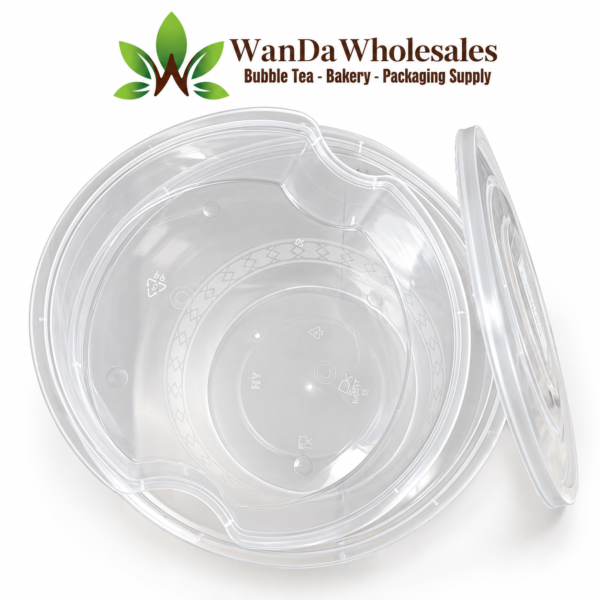 Clear plastic combo bowl 1750ml with insert tray and lid, 200 sets per case, Wanda Wholesales