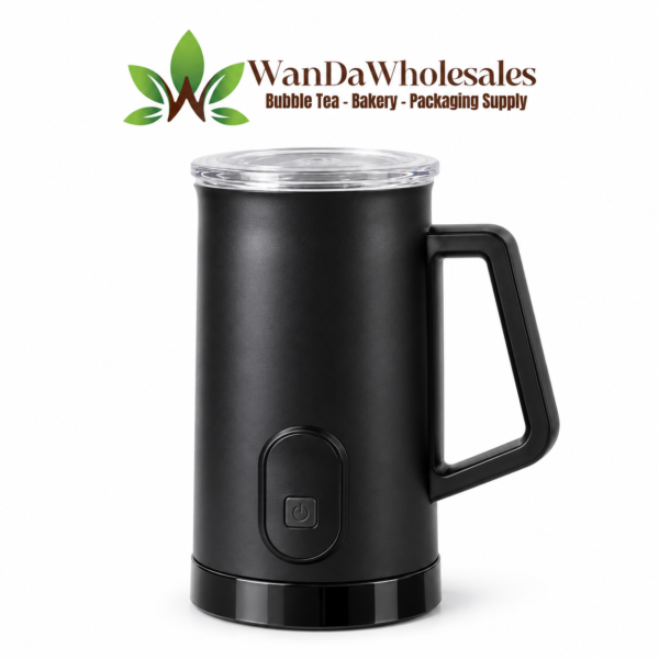 Black Electric Milk Frother Cup with Clear Lid